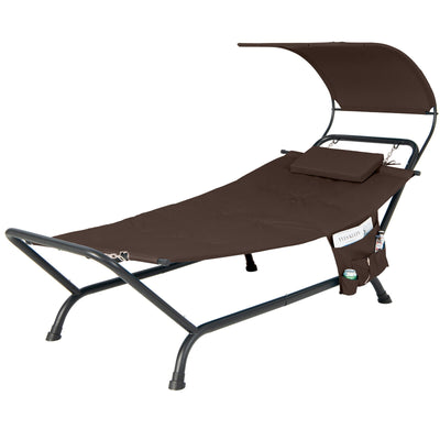 Patio Hanging Chaise Lounge Chair with Canopy Cushion Pillow and Storage Bag - Relaxacare
