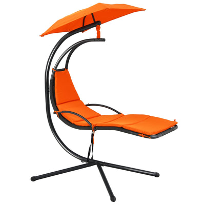 Patio Hanging Hammock Chaise Lounge Chair with Canopy Cushion for Outdoors-Orange - Relaxacare