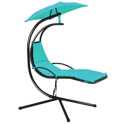 Patio Hanging Hammock Chaise Lounge Chair with Canopy Cushion for Outdoors-Turquoise - Relaxacare