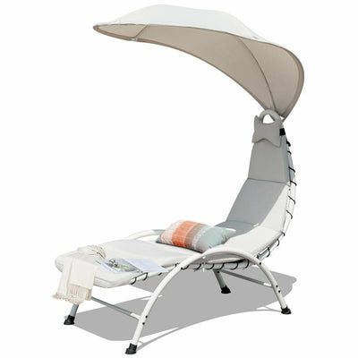 Patio Hanging Swing Hammock Chaise Lounger Chair with Canopy-Beige - Relaxacare