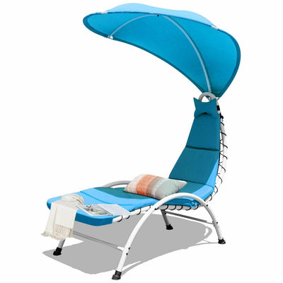 Patio Hanging Swing Hammock Chaise Lounger Chair with Canopy-Blue - Relaxacare