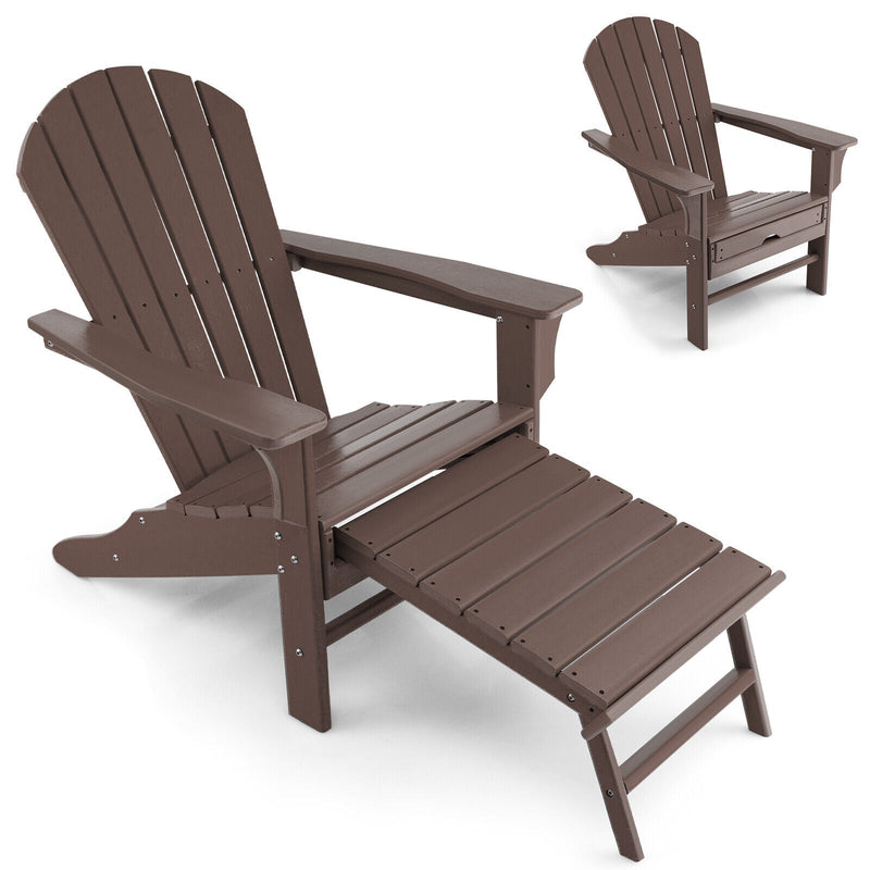 Patio HDPE Adirondack Chair with Retractable Ottoman-Brown - Relaxacare