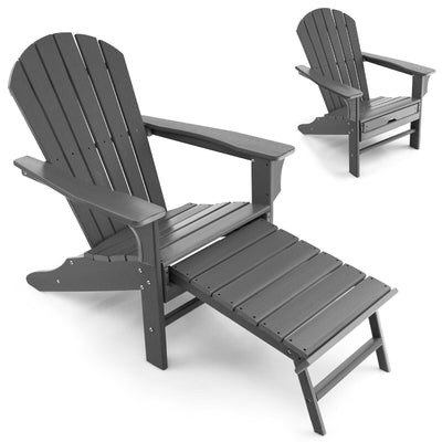 Patio HDPE Adirondack Chair with Retractable Ottoman-Gray - Relaxacare