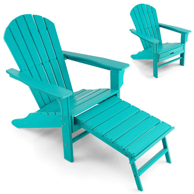 Patio HDPE Adirondack Chair with Retractable Ottoman-Turquoise - Relaxacare