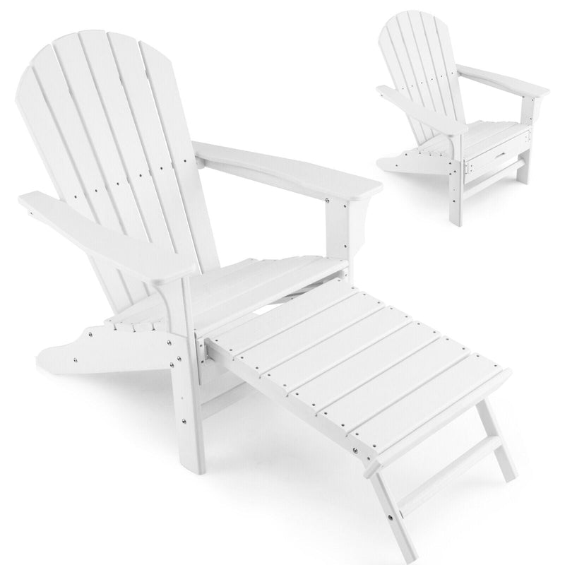 Patio HDPE Adirondack Chair with Retractable Ottoman-White - Relaxacare