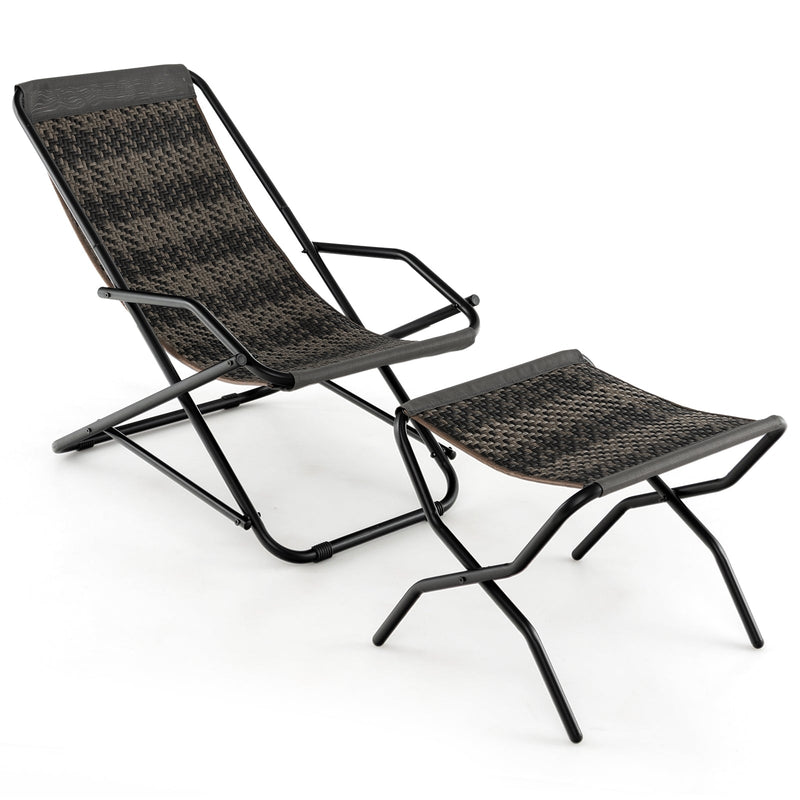 Patio PE Wicker Rocking Chair with Armrests and Metal Frame - Relaxacare