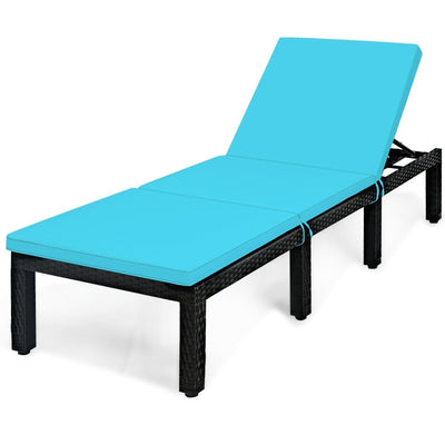 Patio Rattan Cushioned Height Adjustable Lounge Chair-Blue - Relaxacare