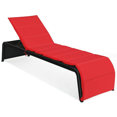Patio Rattan Lounge Chair Back Adjustable Chaise Recliner with Cushioned-Red - Relaxacare