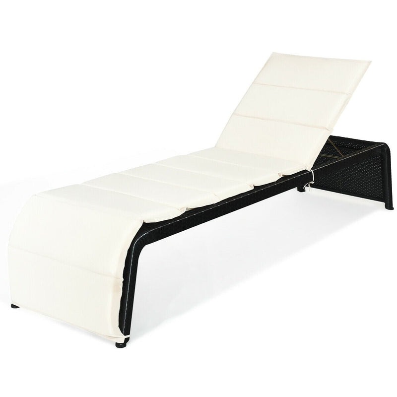 Patio Rattan Lounge Chair Back Adjustable Chaise Recliner with Cushioned-White - Relaxacare