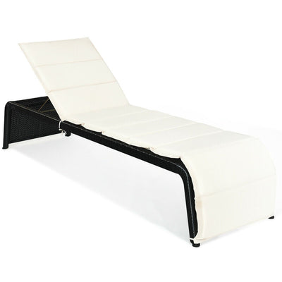 Patio Rattan Lounge Chair Back Adjustable Chaise Recliner with Cushions-White - Relaxacare