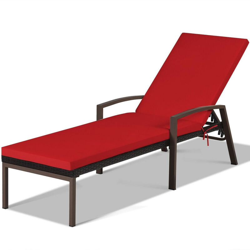 Patio Rattan Lounge Chaise Recliner with Back Adjustable Cushioned-Red - Relaxacare