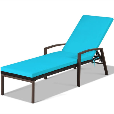 Patio Rattan Lounge Chaise Recliner with Back Adjustable Cushioned-Turquoise - Relaxacare