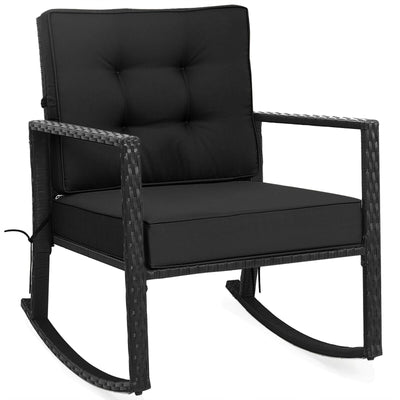 Patio Rattan Rocker Outdoor Glider Rocking Chair Cushion Lawn-Black - Relaxacare