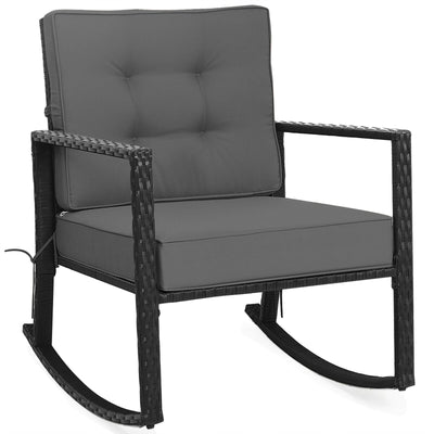 Patio Rattan Rocker Outdoor Glider Rocking Chair Cushion Lawn-Gray - Relaxacare