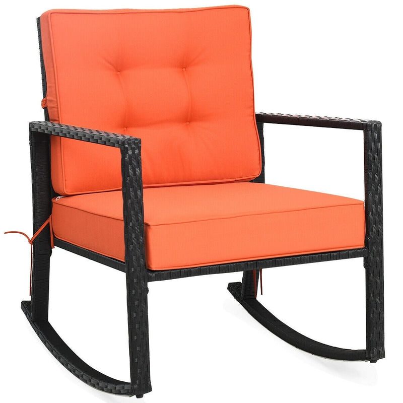 Patio Rattan Rocker Outdoor Glider Rocking Chair Cushion Lawn-Orange - Relaxacare