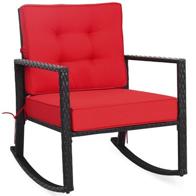 Patio Rattan Rocker Outdoor Glider Rocking Chair Cushion Lawn-Red - Relaxacare