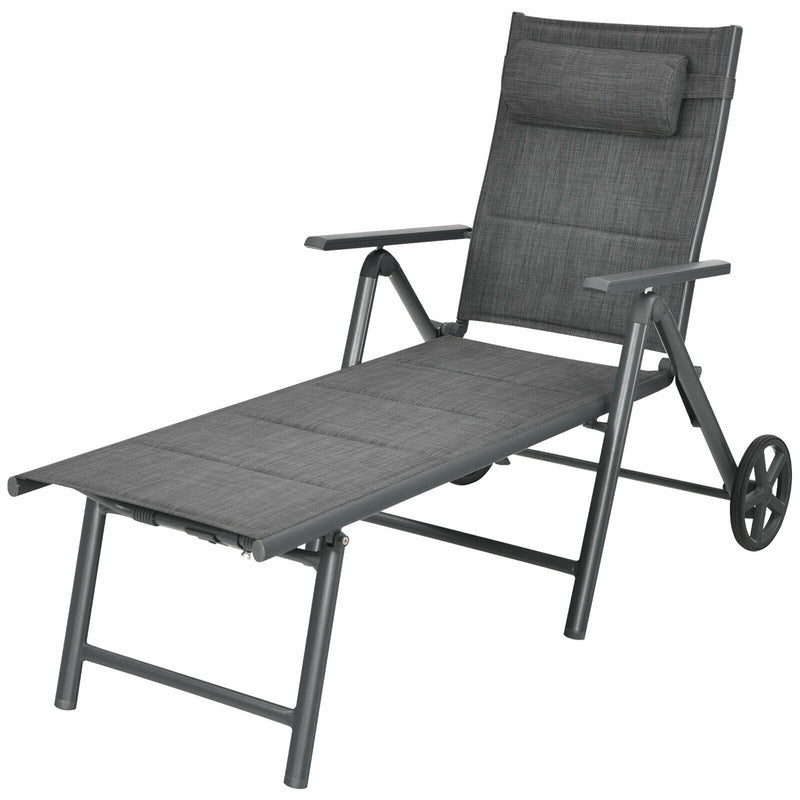 Patio Reclining Chaise Lounge with Adjust Neck Pillow - Relaxacare