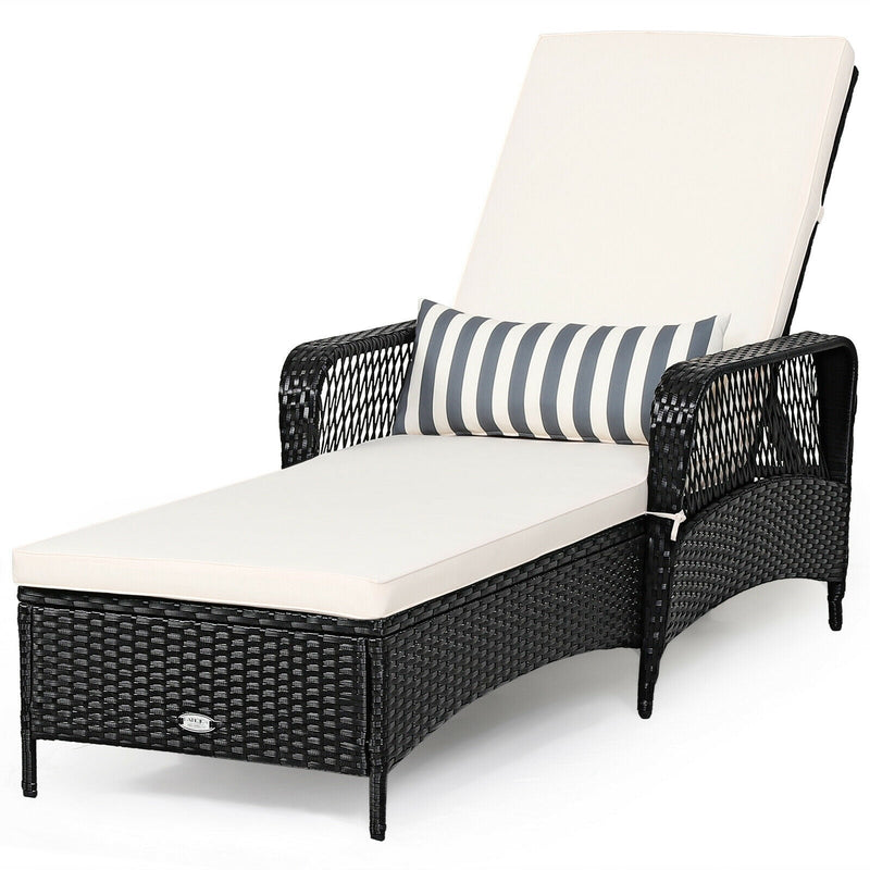 Patio Wicker Chaise Lounge Chair with Pillow and Adjustable Backrest - Relaxacare