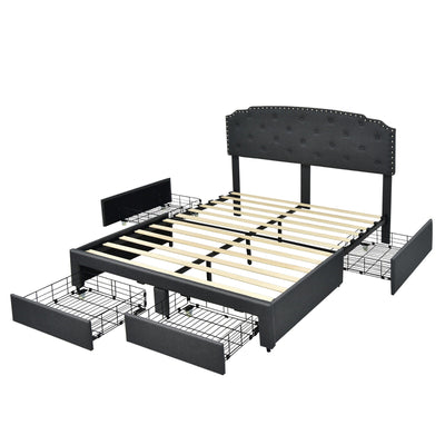 Platform Bed Frame with 4 Storage Drawers Adjustable Headboard-Queen Size - Relaxacare