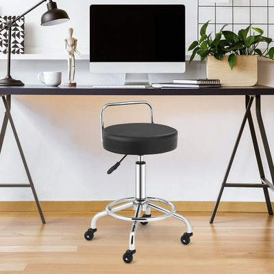 Pneumatic Work Stool Rolling Swivel Task Chair Spa Office Salon with Cushioned Seat-Black - Relaxacare