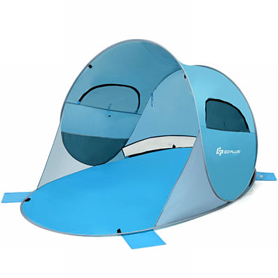 Pop Up Beach Tent Anti-UV UPF 50+ Portable Sun Shelter for 3-4 Person-Blue - Relaxacare