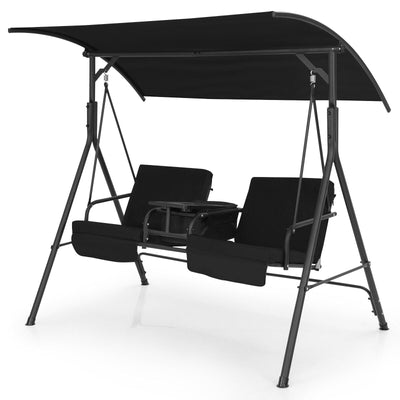 Porch Swing Chair with Adjustable Canopy-Black - Relaxacare