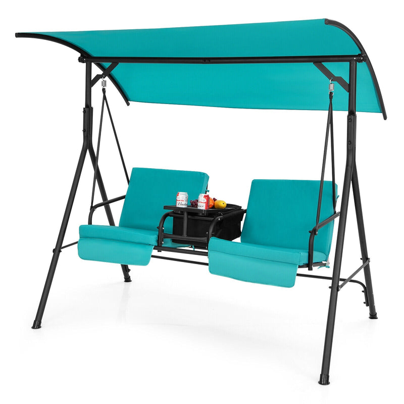 Porch Swing Chair with Adjustable Canopy-Turquoise - Relaxacare