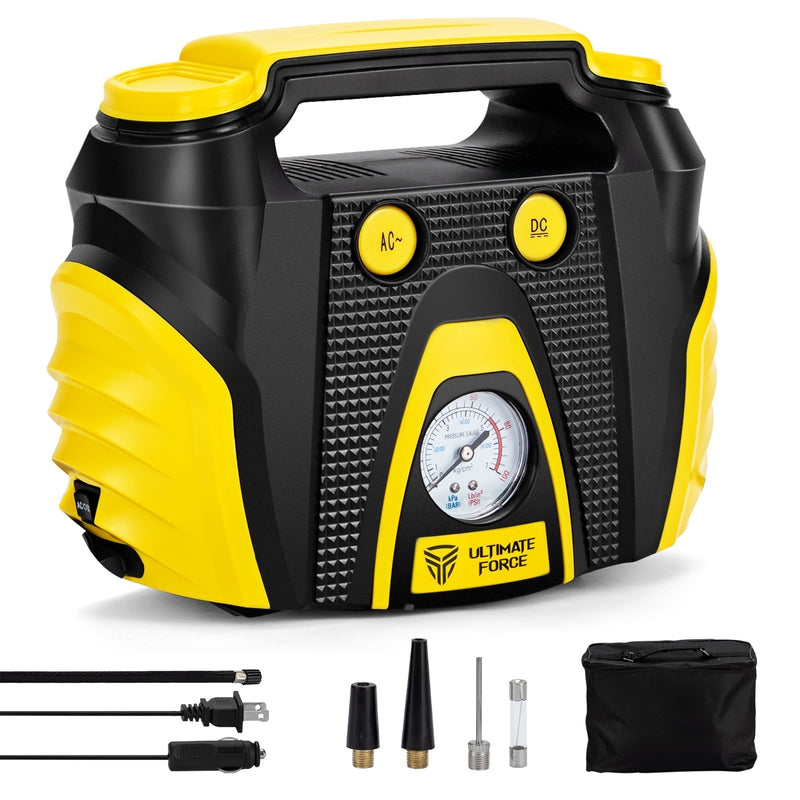 Portable Air Compressor Tire Inflator AC/DC Electric Pump with 3 Nozzle Adaptors - Relaxacare