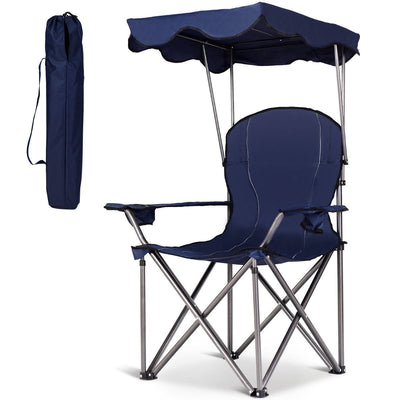 Portable Folding Beach Canopy Chair with Cup Holders-Blue - Relaxacare