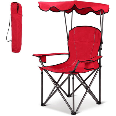 Portable Folding Beach Canopy Chair with Cup Holders-Red - Relaxacare