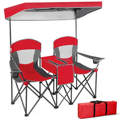 Portable Folding Camping Canopy Chairs with Cup Holder-Red - Relaxacare