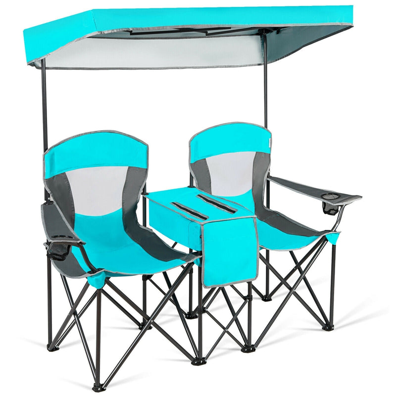 Portable Folding Camping Canopy Chairs with Cup Holder-Turquoise - Relaxacare