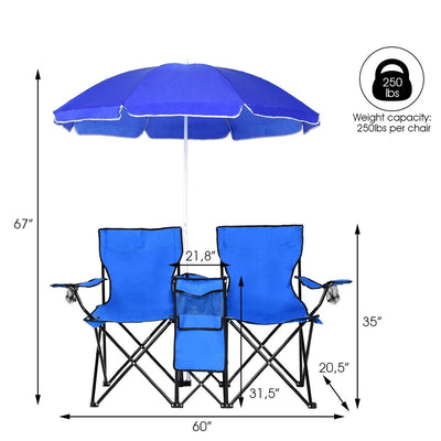 Portable Folding Picnic Double Chair with Umbrella - Relaxacare