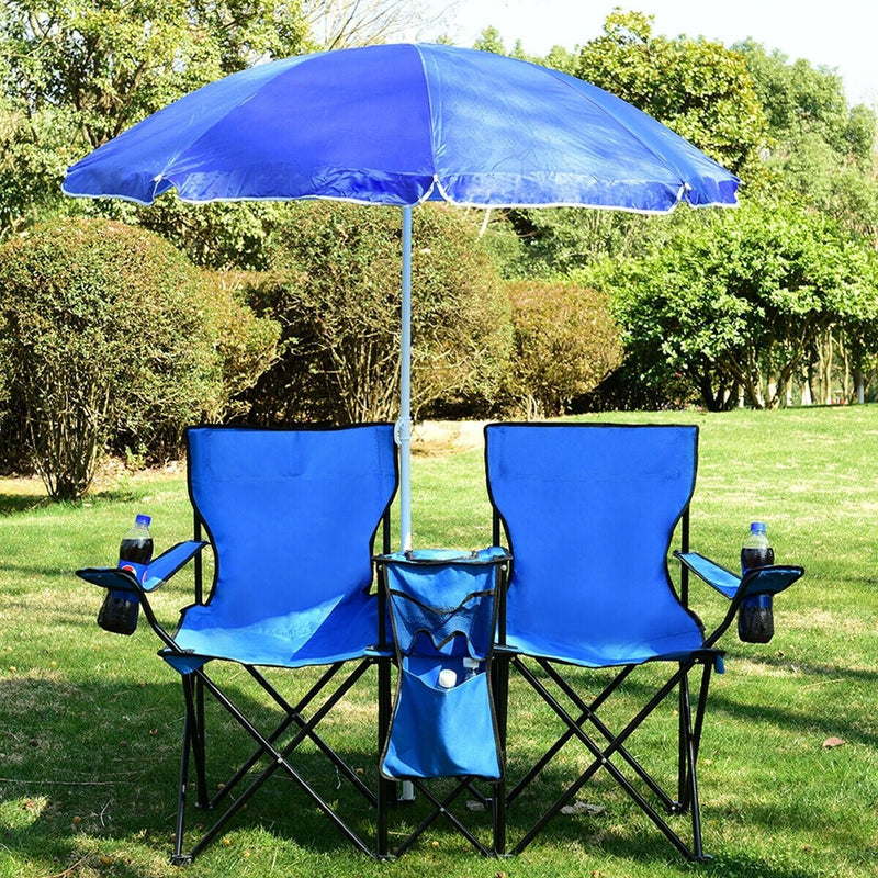 Portable Folding Picnic Double Chair with Umbrella - Relaxacare