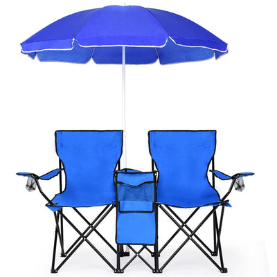 Portable Folding Picnic Double Chair with Umbrella - Relaxacare