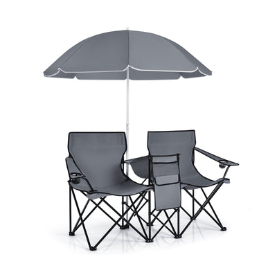 Portable Folding Picnic Double Chair With Umbrella-Gray - Relaxacare
