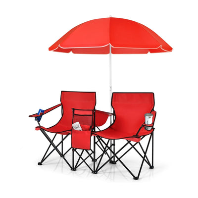 Portable Folding Picnic Double Chair With Umbrella-Red - Relaxacare