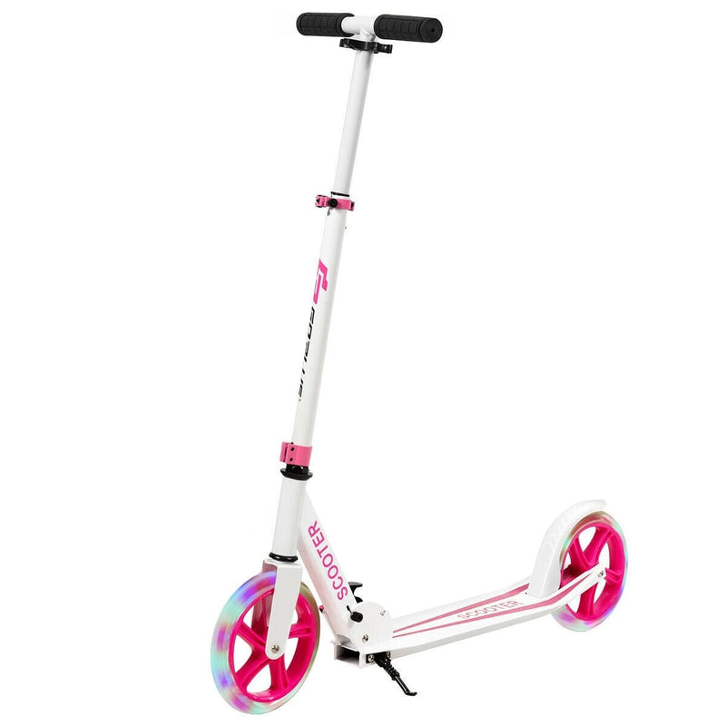 Portable Folding Sports Kick Scooter w/ LED Wheels-Pink - Relaxacare