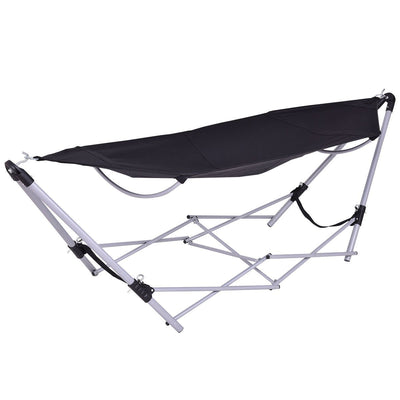 Portable Folding Steel Frame Hammock with Bag-Black - Relaxacare
