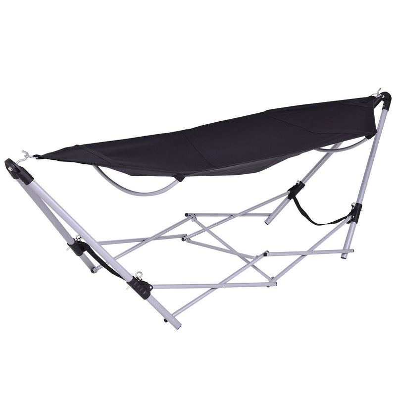 Portable Folding Steel Frame Hammock with Bag-Black - Relaxacare