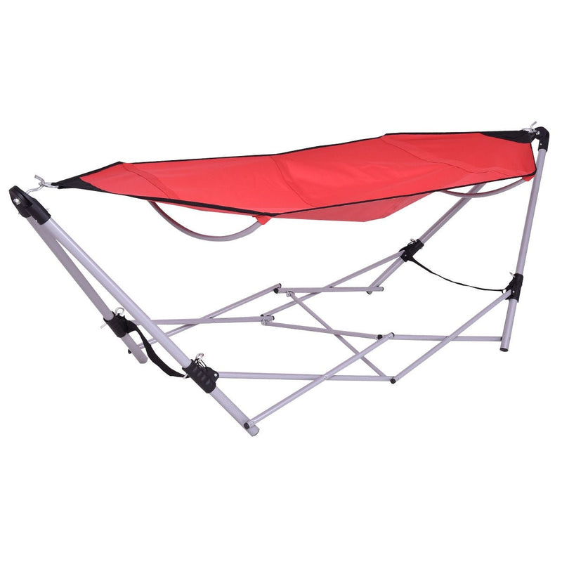 Portable Folding Steel Frame Hammock with Bag-Red - Relaxacare