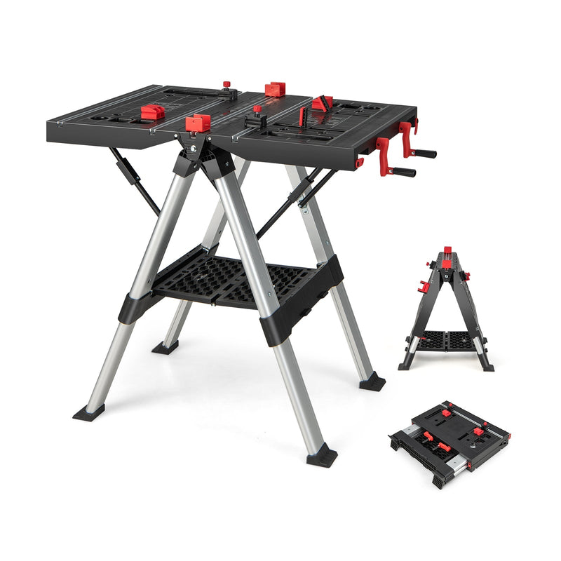 Portable Folding Workbench with Adjustable Height for Garage Home - Relaxacare