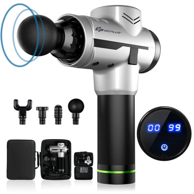 Powerful Handheld Rechargeable Deep Muscle Massager Gun with 4 Massage Heads-Silver - Relaxacare
