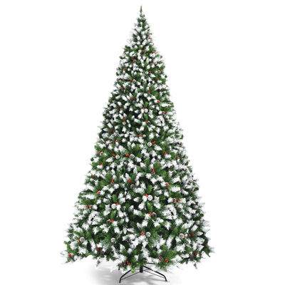 Pre-lit Snow Flocked Christmas Tree with Red Berries and LED Lights - Relaxacare