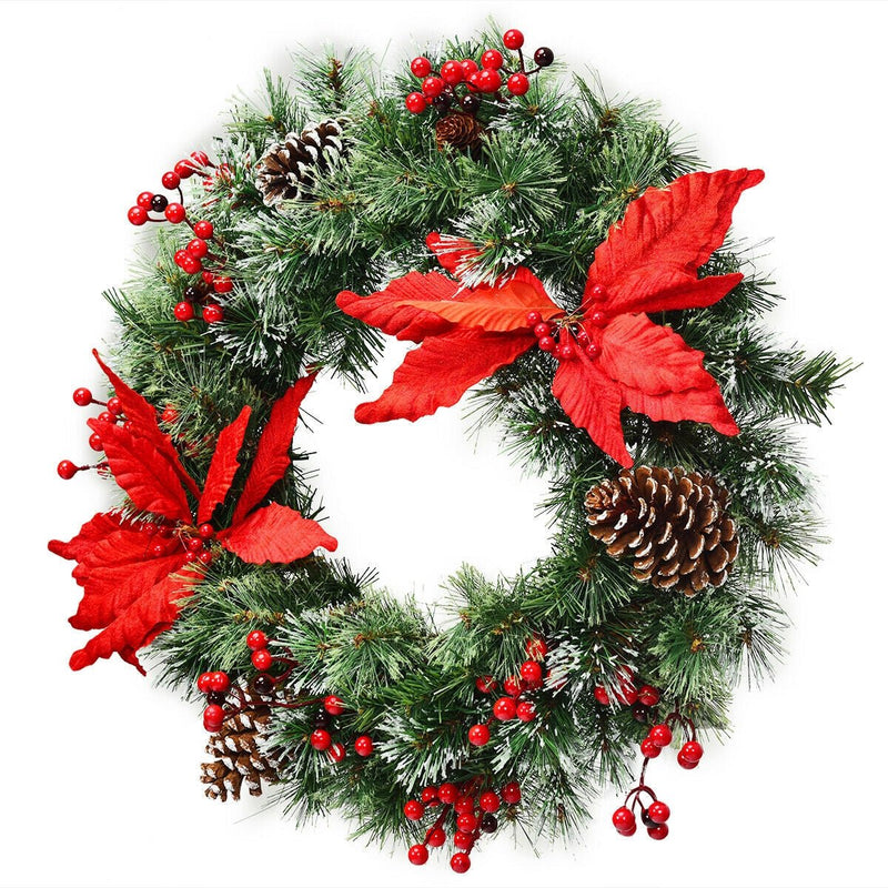 Pre-lit Snow Flocked Christmas Wreath with 50 LED Lights - Relaxacare