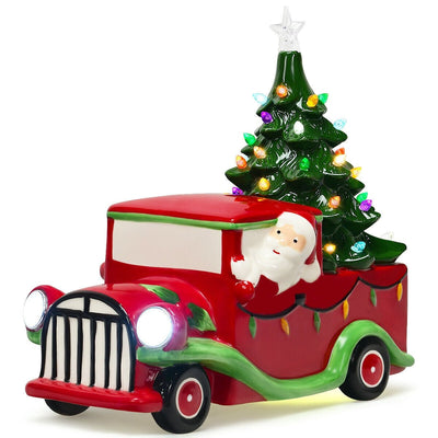 Pre-Lit Vintage Tabletop Ceramic Christmas Tree Truck with Battery - Relaxacare