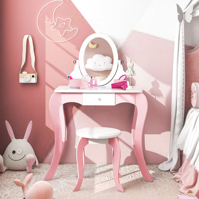 Pretend Kids Vanity Set Makeup Dressing Table with 360° Rotatable Mirror - Relaxacare