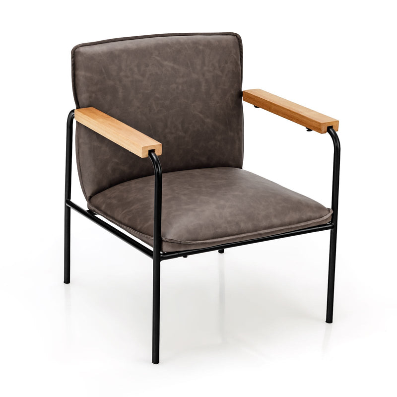 PU Leather Accent Chair with Rubber Wood Armrests-Gray - Relaxacare
