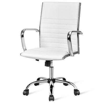 PU Leather Office Chair High Back Conference Task Chair with Armrests-White - Relaxacare