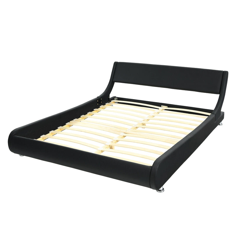 Queen Faux Leather Upholstered Platform Bed Frame Adjustable Headboard-Black - Relaxacare